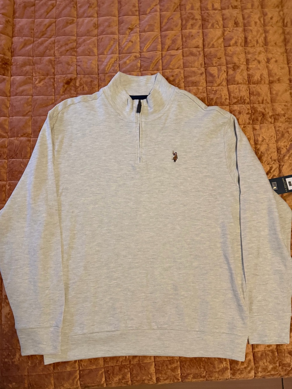 NWT U.S. Polo Assn. Men’s Quarter Zip Sweater Oatmeal Heather XL